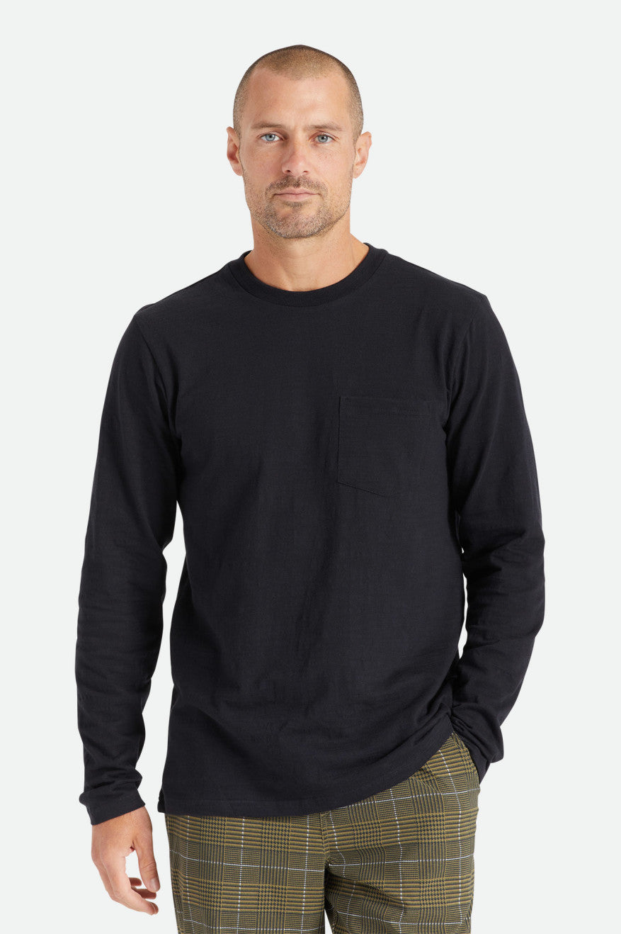 Knitwear Brixton Basic Slub L/S Pocket Masculino Pretas | YVTFS-1907