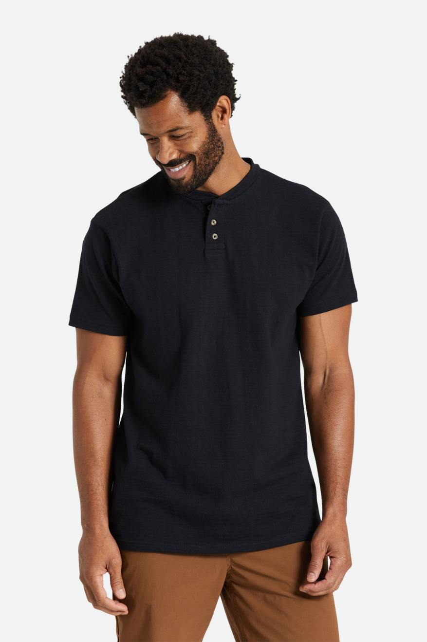 Tops Brixton Basic Slub S/S Henley Masculino Pretas | NTOKE-9321