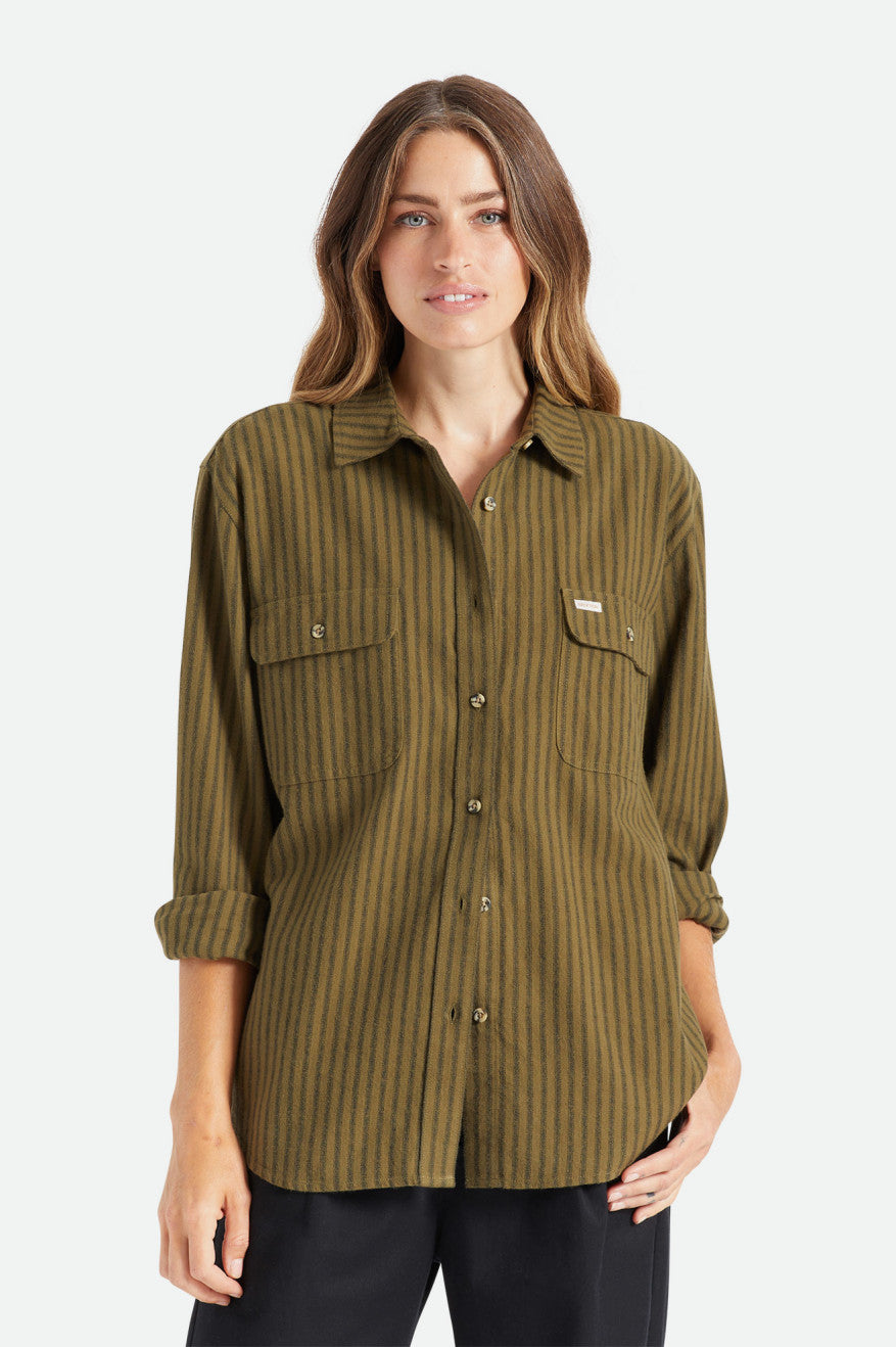 Tops Brixton Bowery Boyfriend L/S Feminino Verde Oliva | SQWUF-7023