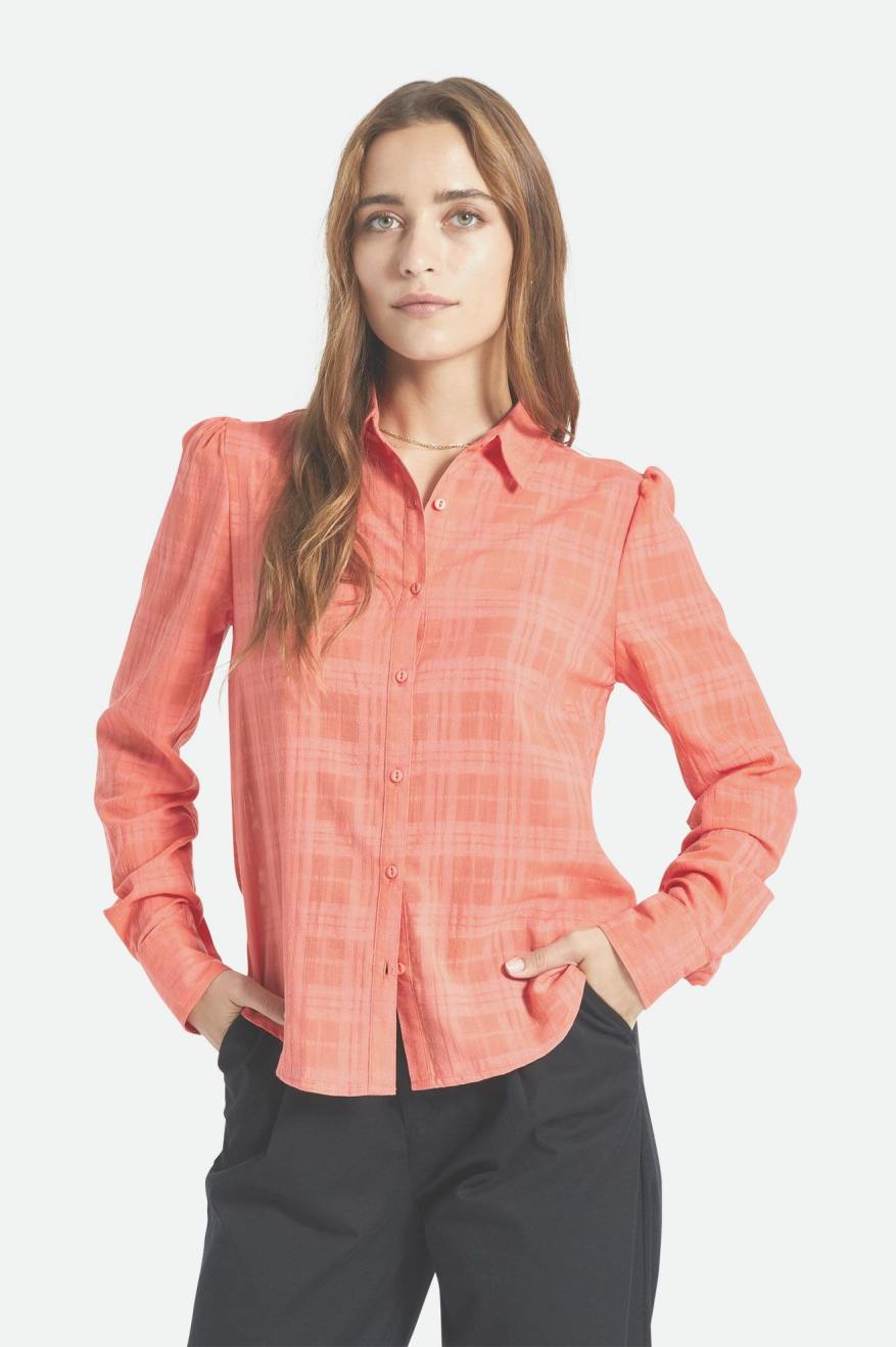 Tops Brixton Leon L/S Woven Feminino Coral Escuro | EHBUV-3501