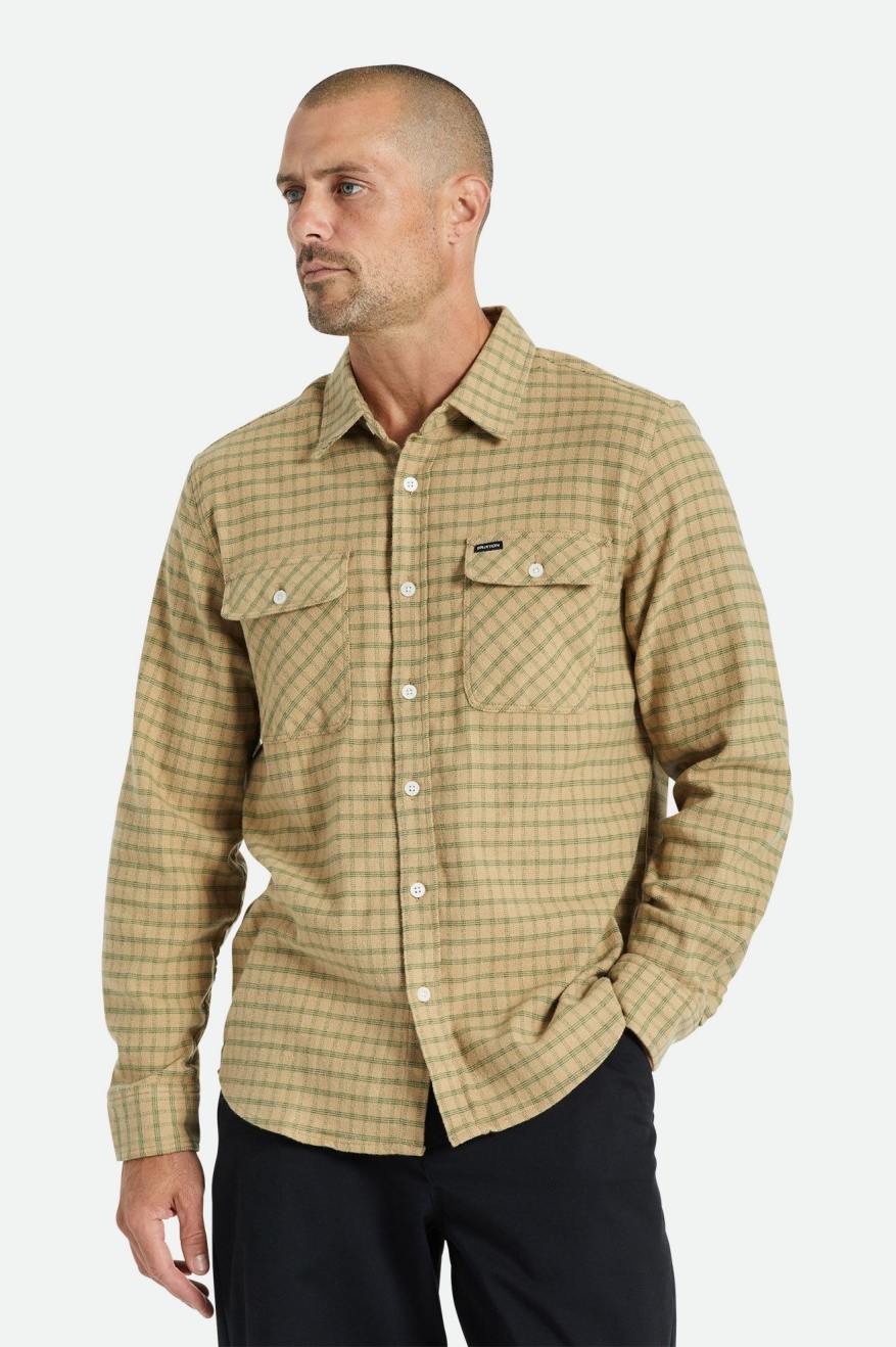 Tops De Flanela Brixton Bowery Stretch L/S Utility Masculino Bege Verde Oliva | EOIDH-8532