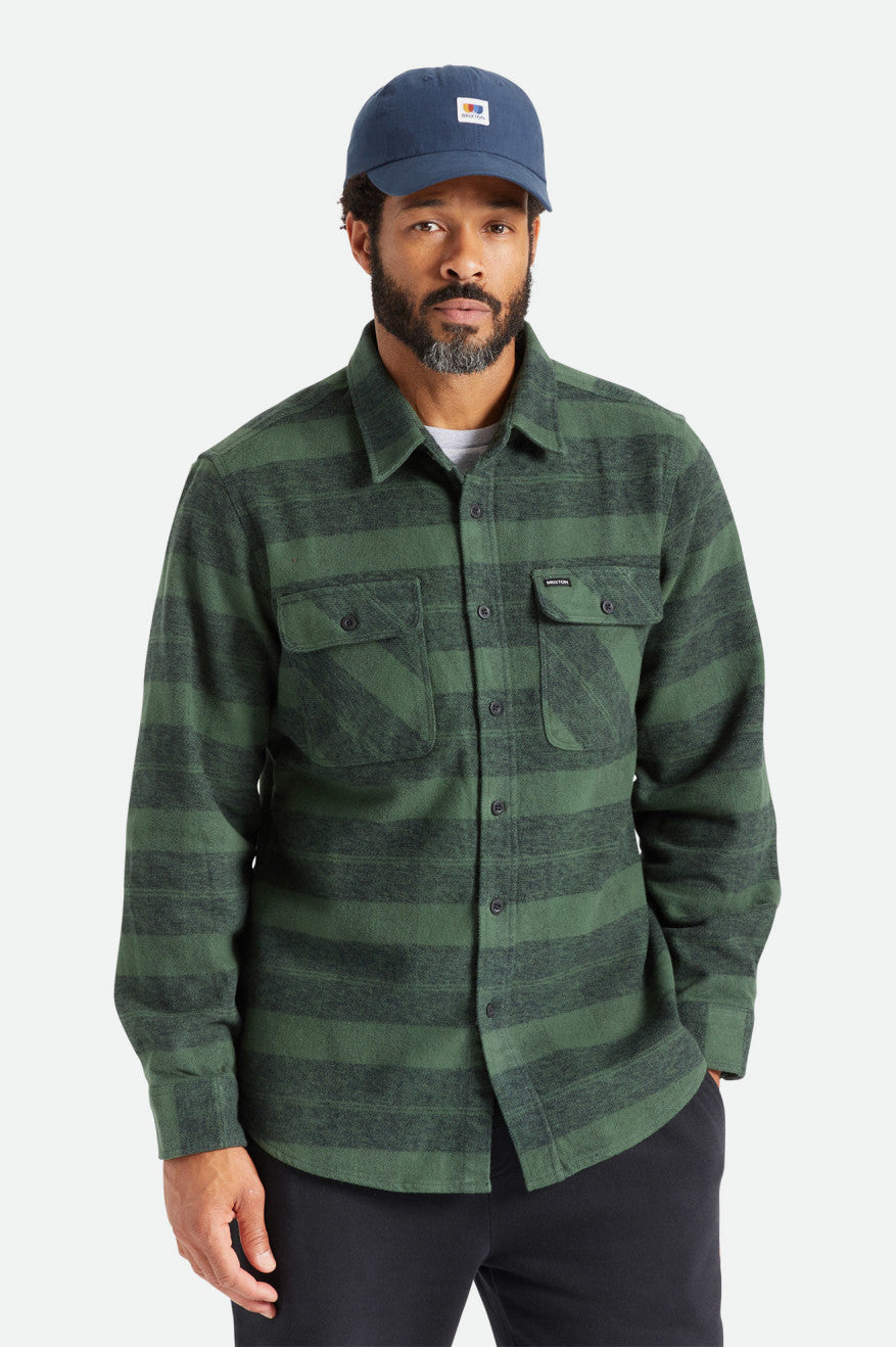 Tops Tecidos Brixton Bowery Heavy Weight L/S Masculino Verdes | RSWQB-7632