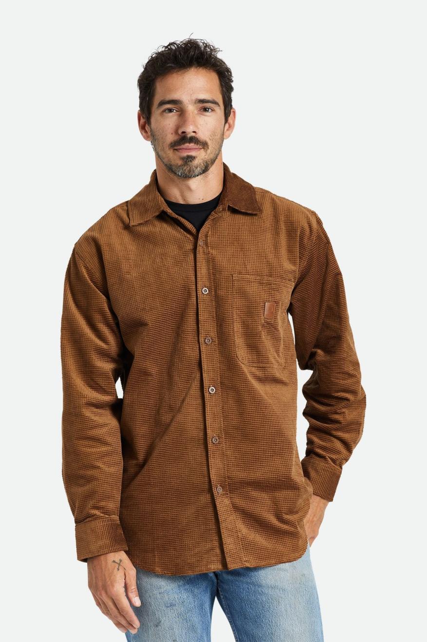 Tops Tecidos Brixton Porter L/S Waffle Corduroy Masculino Marrom | FEXAH-1874