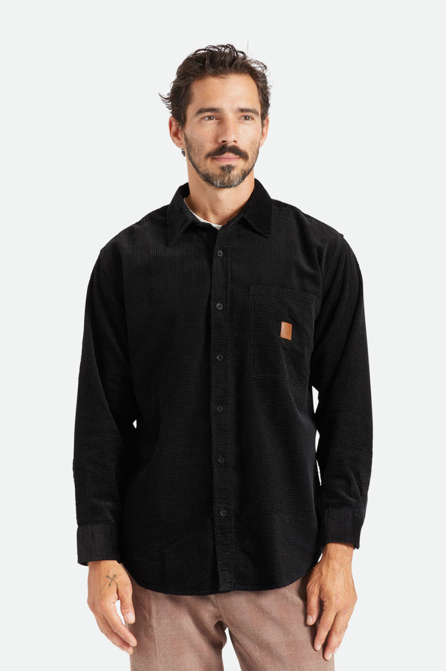 Tops Tecidos Brixton Porter L/S Waffle Corduroy Masculino Pretas | GVOZM-5286