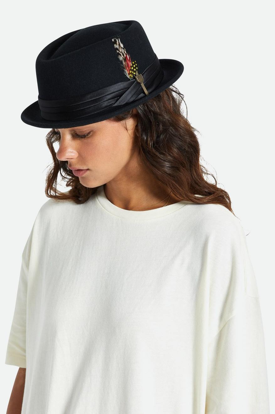 Chapeus Brixton Stout Pork Pie Feminino Pretas | JUTCB-9854