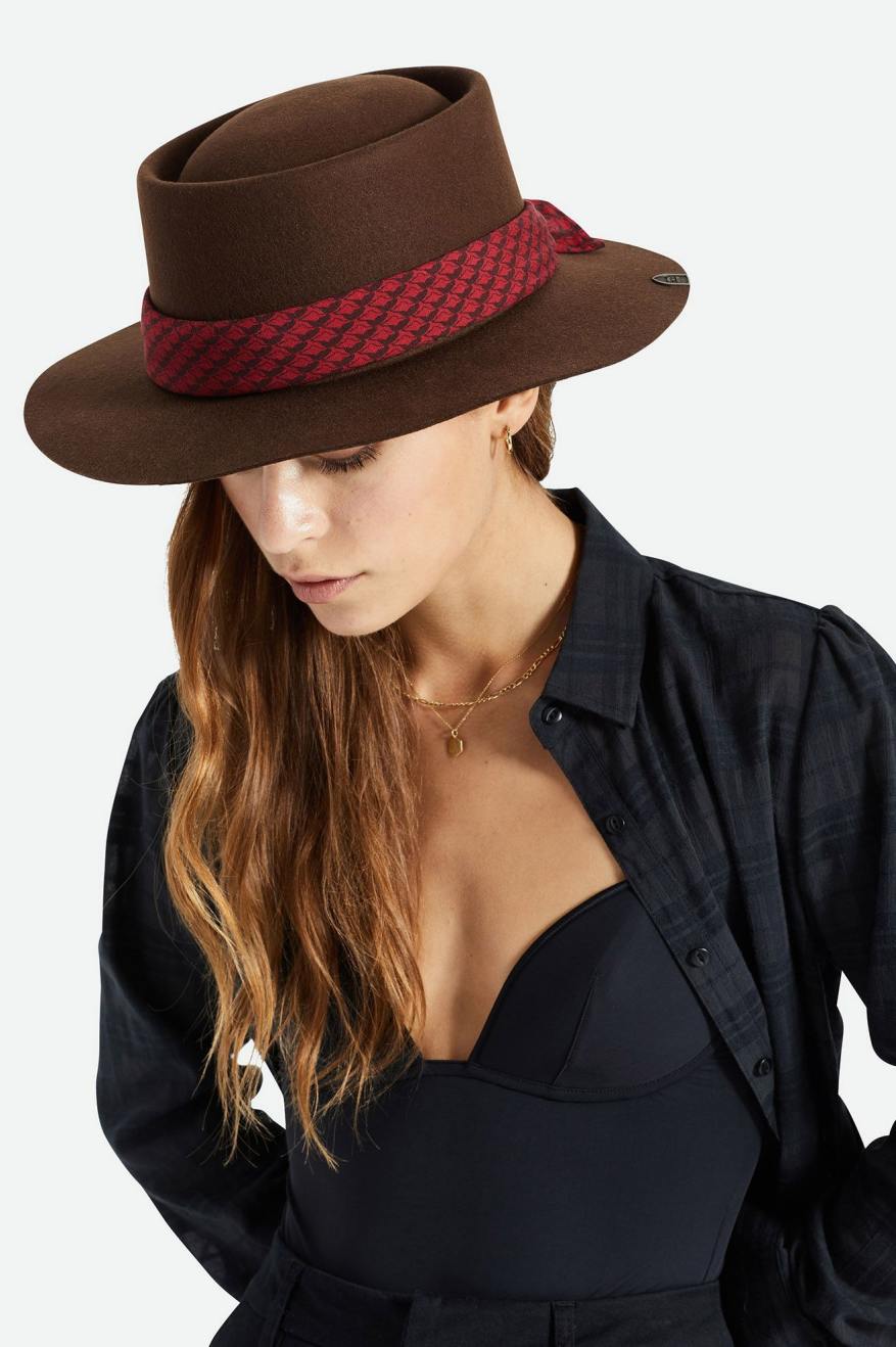 Fedora Brixton Fender Jaguar Contour Fedora Feminino Marrom | YRKMP-4769