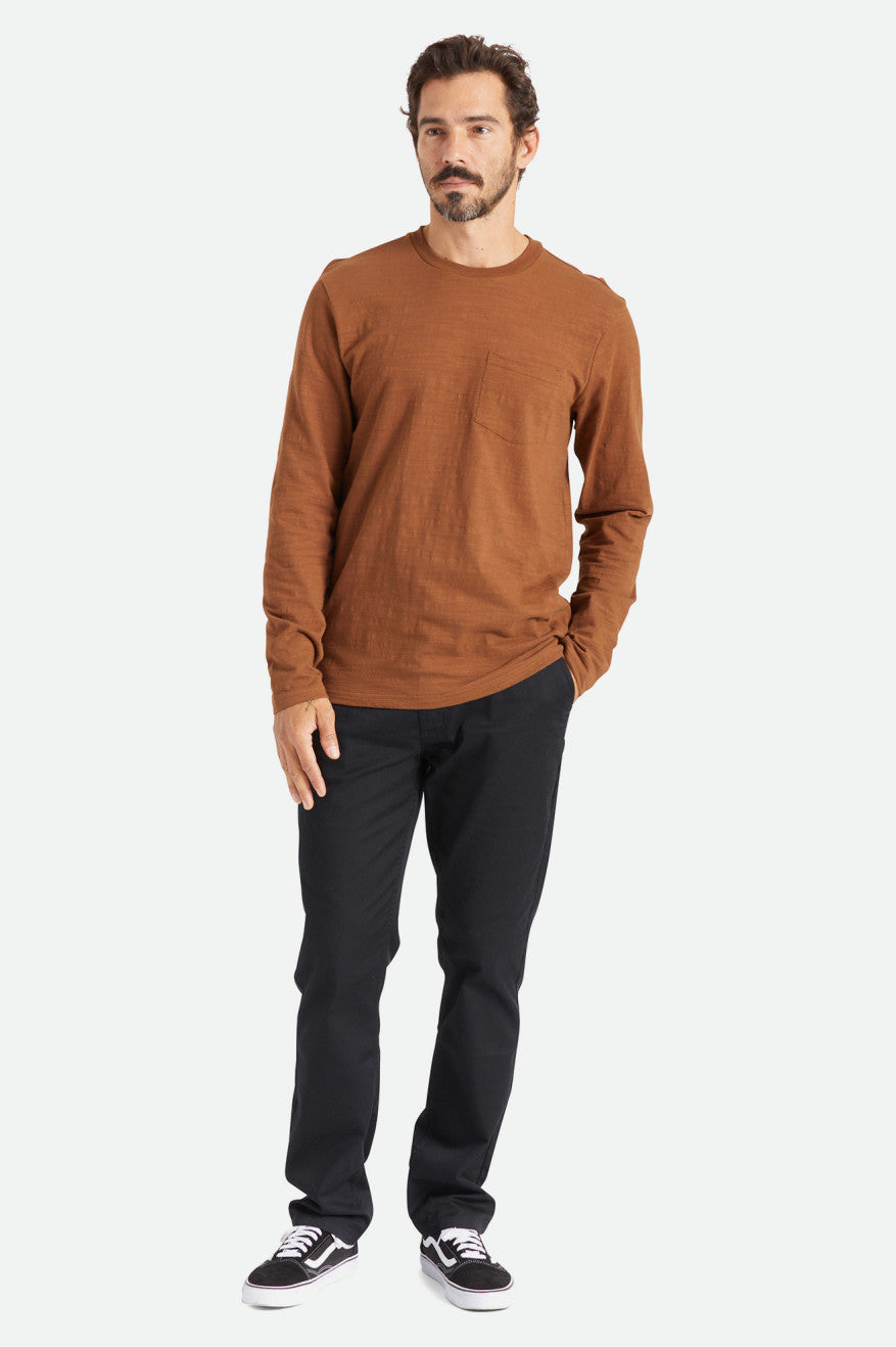 Knitwear Brixton Basic Slub L/S Pocket Masculino Marrom | VPYXT-0857