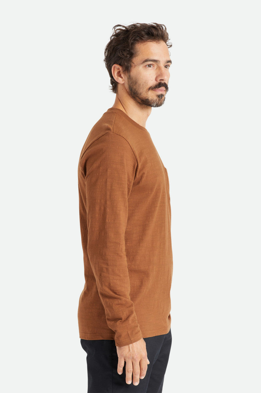 Knitwear Brixton Basic Slub L/S Pocket Masculino Marrom | VPYXT-0857