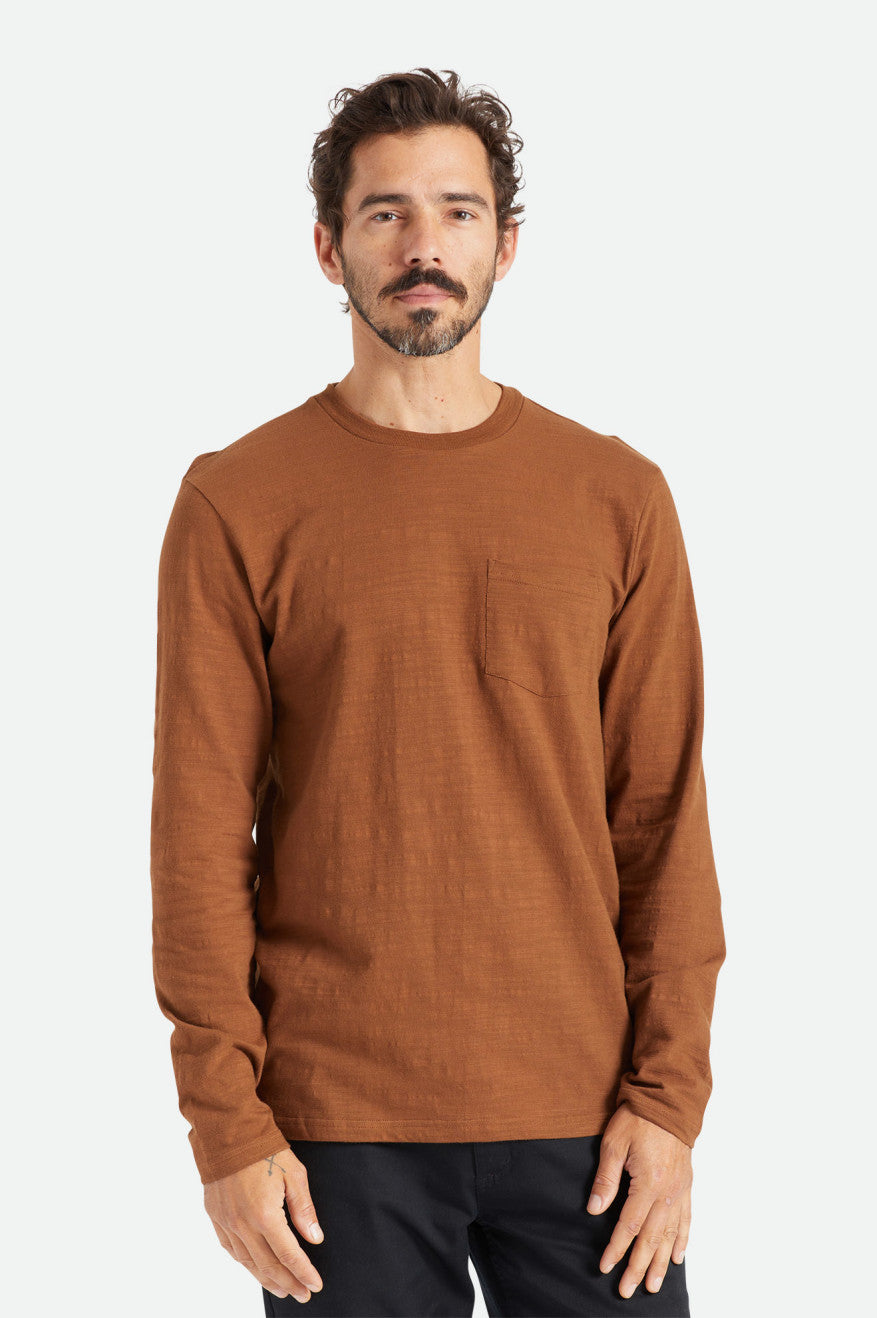 Knitwear Brixton Basic Slub L/S Pocket Masculino Marrom | VPYXT-0857