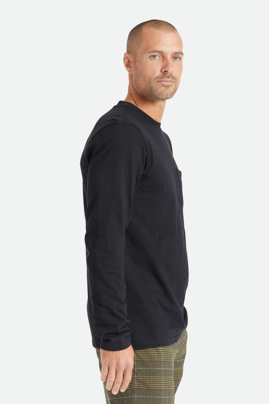 Knitwear Brixton Basic Slub L/S Pocket Masculino Pretas | YVTFS-1907