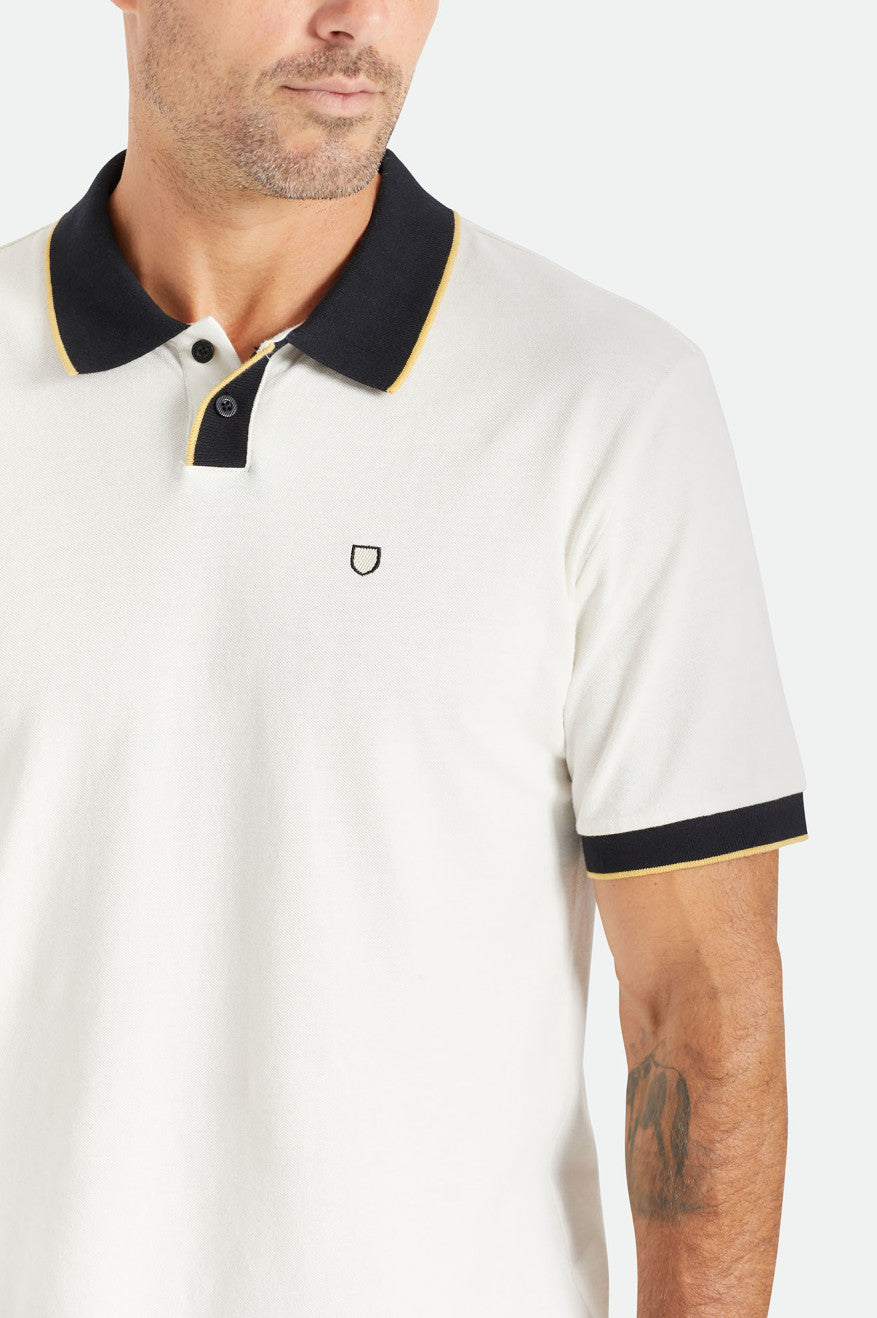 Knitwear Brixton Proper S/S Polo Masculino Branco Pretas | SHDIE-8931