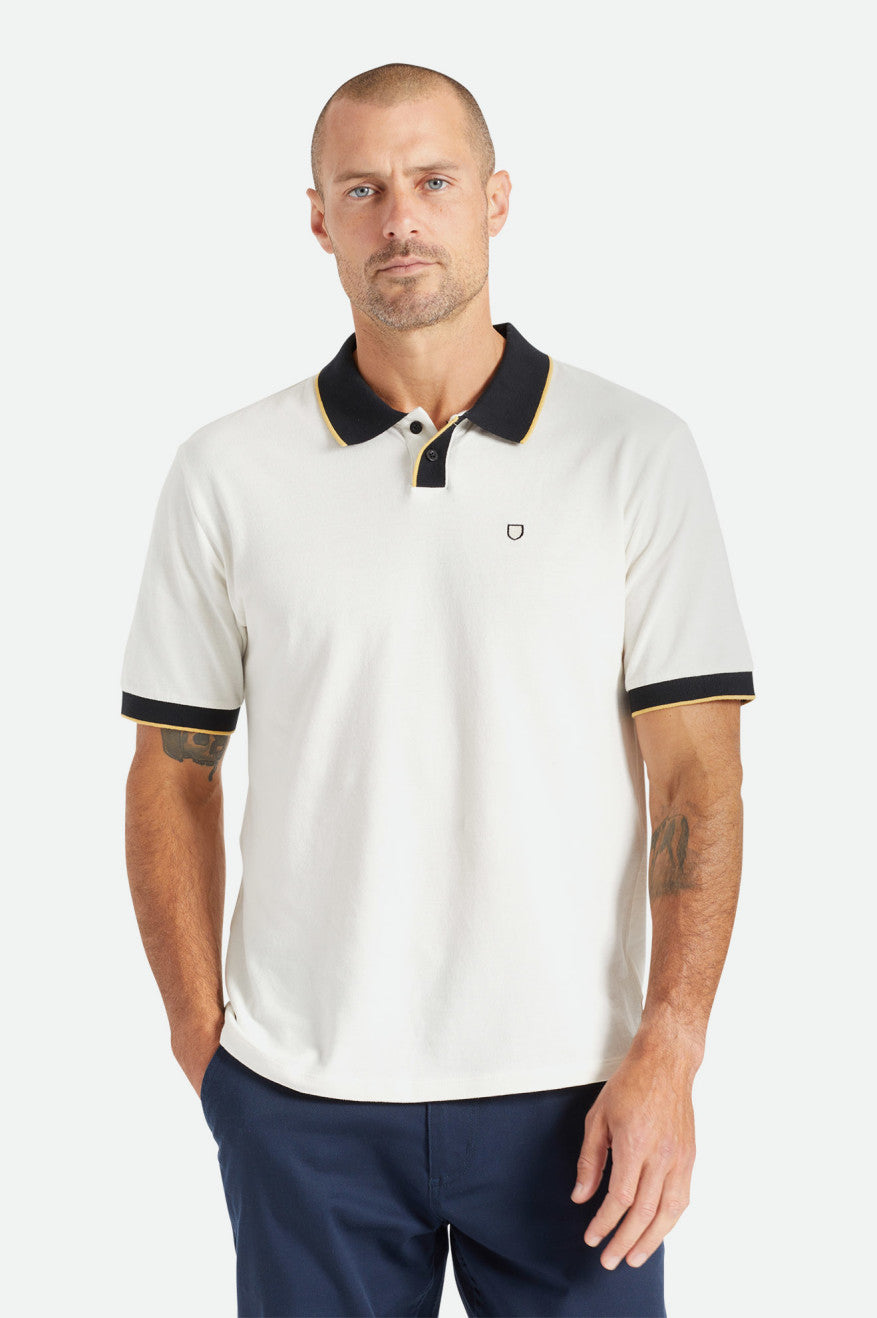 Knitwear Brixton Proper S/S Polo Masculino Branco Pretas | SHDIE-8931