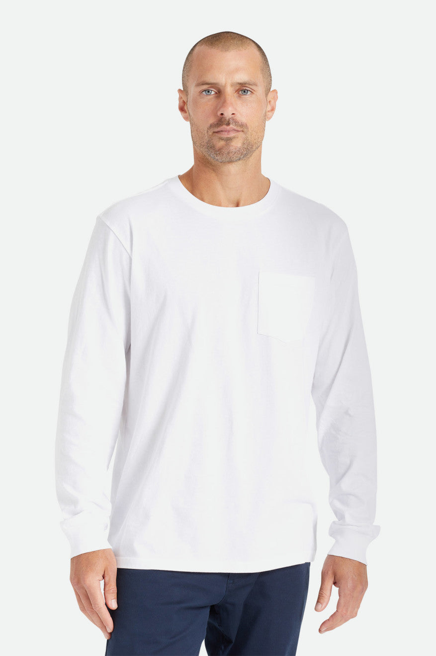 Tops Brixton Basic L/S Pocket Masculino Branco | FYXKU-8567