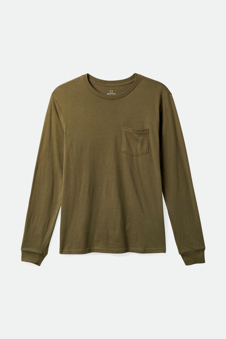 Tops Brixton Basic L/S Pocket Masculino Verde Oliva | WZLKI-1460