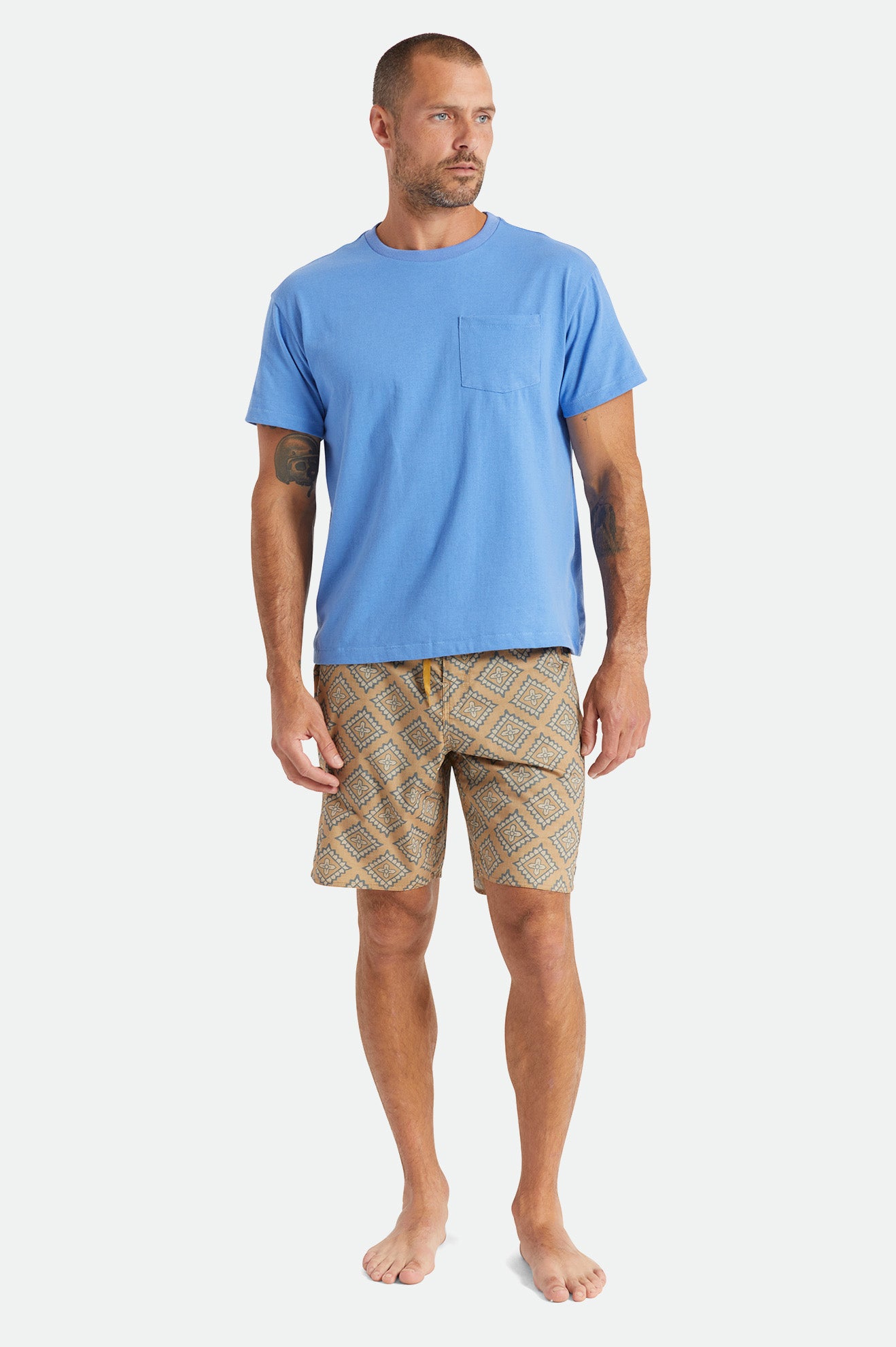 Tops Brixton Basic S/S Pocket Masculino Azuis | BRCXH-9720