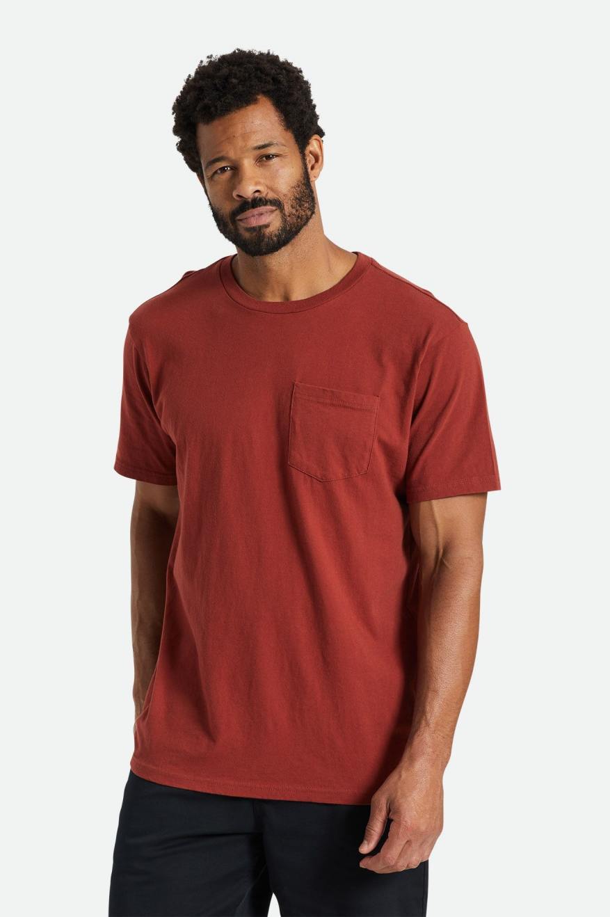 Tops Brixton Basic S/S Pocket Masculino Vermelhas | OUISY-2598