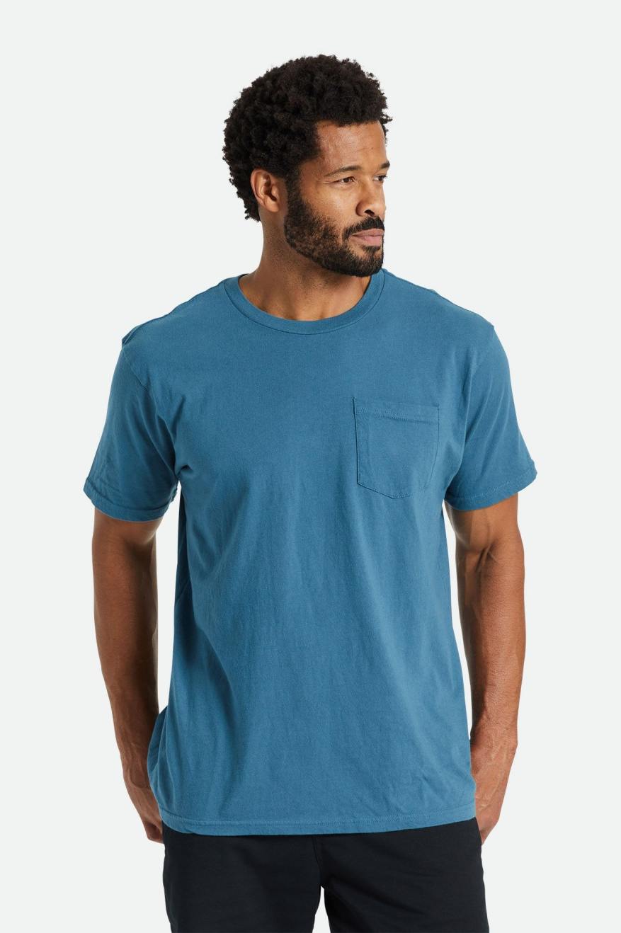 Tops Brixton Basic S/S Pocket Masculino Turquesa | VKSLG-4791