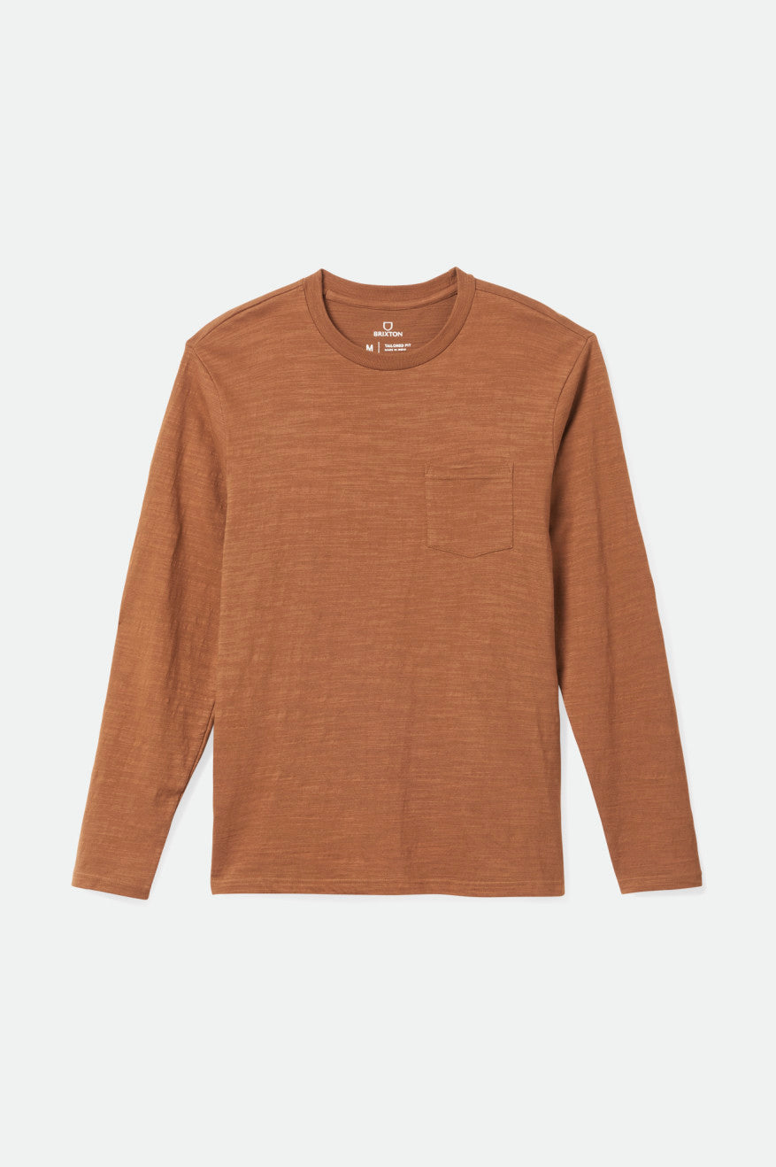 Tops Brixton Basic Slub L/S Pocket Masculino Marrom | NSZET-6193