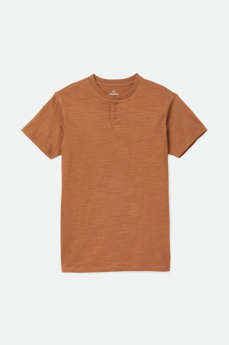 Tops Brixton Basic Slub S/S Henley Masculino Marrom | DVPJC-8471