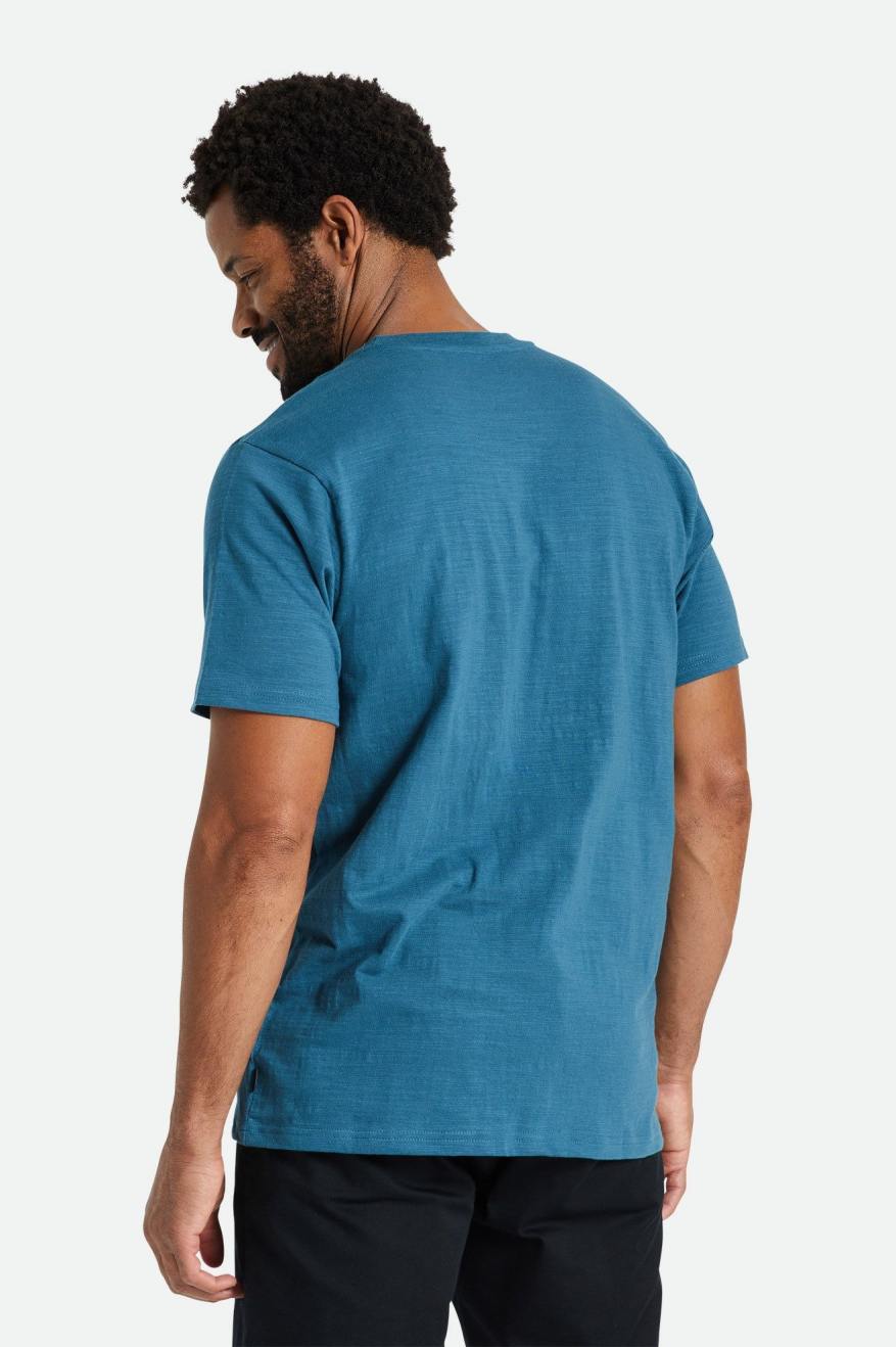 Tops Brixton Basic Slub S/S Pocket Masculino Turquesa | GJHFW-0952