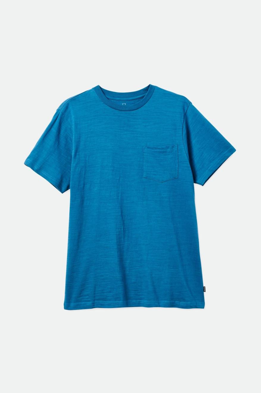 Tops Brixton Basic Slub S/S Pocket Masculino Turquesa | GJHFW-0952