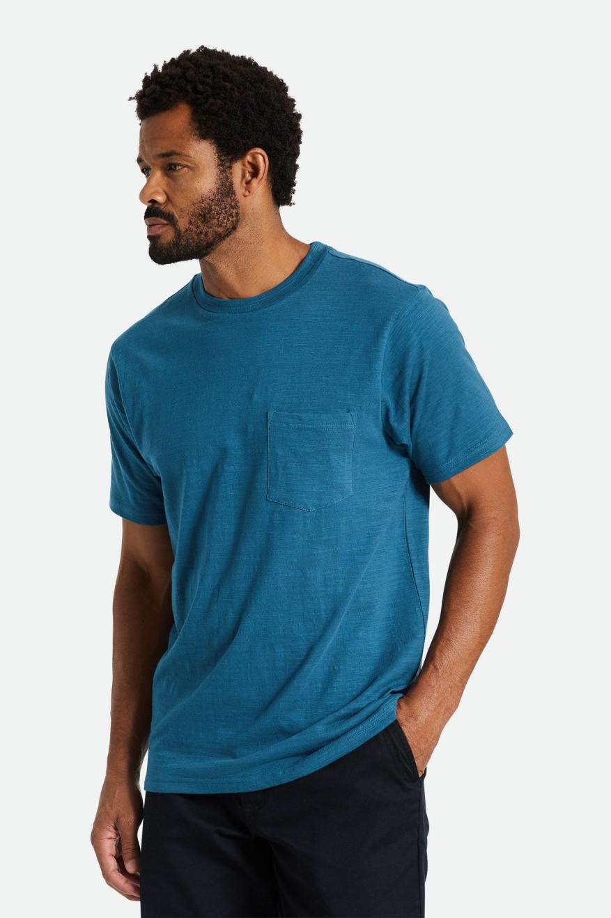 Tops Brixton Basic Slub S/S Pocket Masculino Turquesa | GJHFW-0952