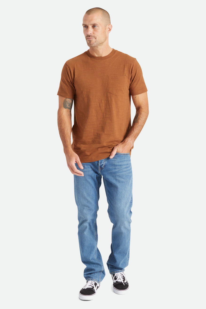 Tops Brixton Basic Slub S/S Pocket Masculino Marrom | GRQCZ-4681