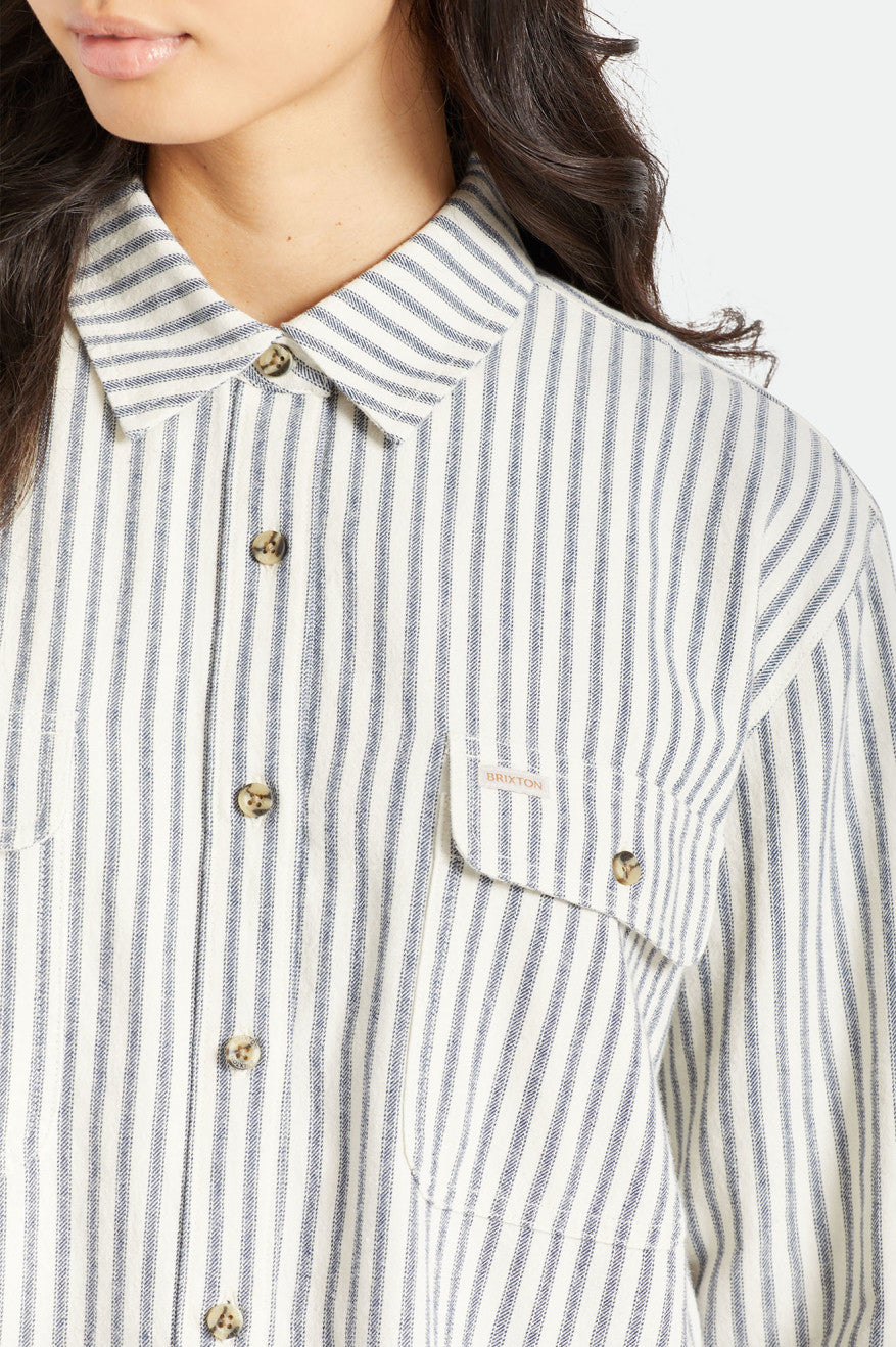 Tops Brixton Bowery Boyfriend L/S Feminino Stripes | QVZJA-8436