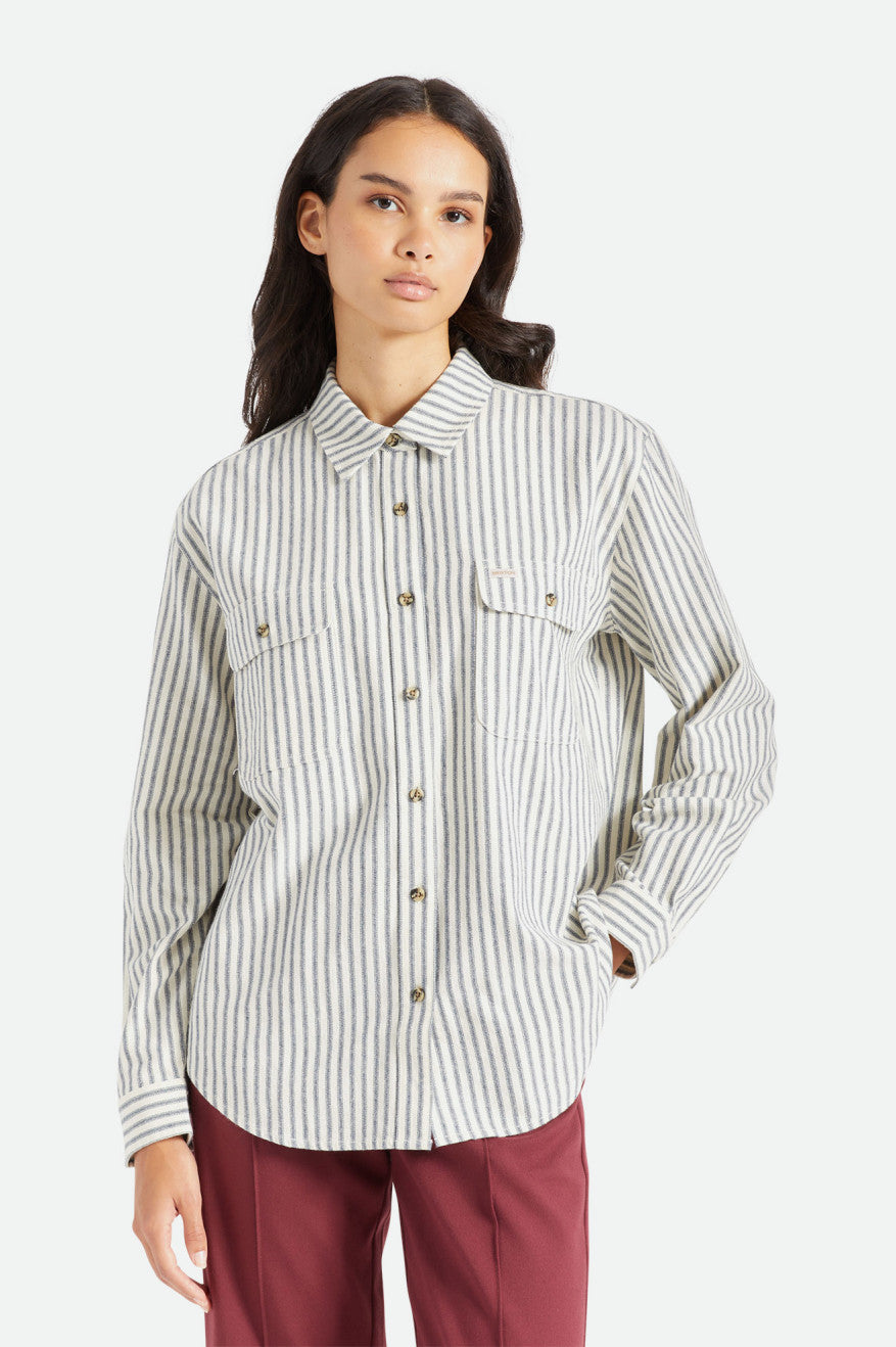 Tops Brixton Bowery Boyfriend L/S Feminino Stripes | QVZJA-8436