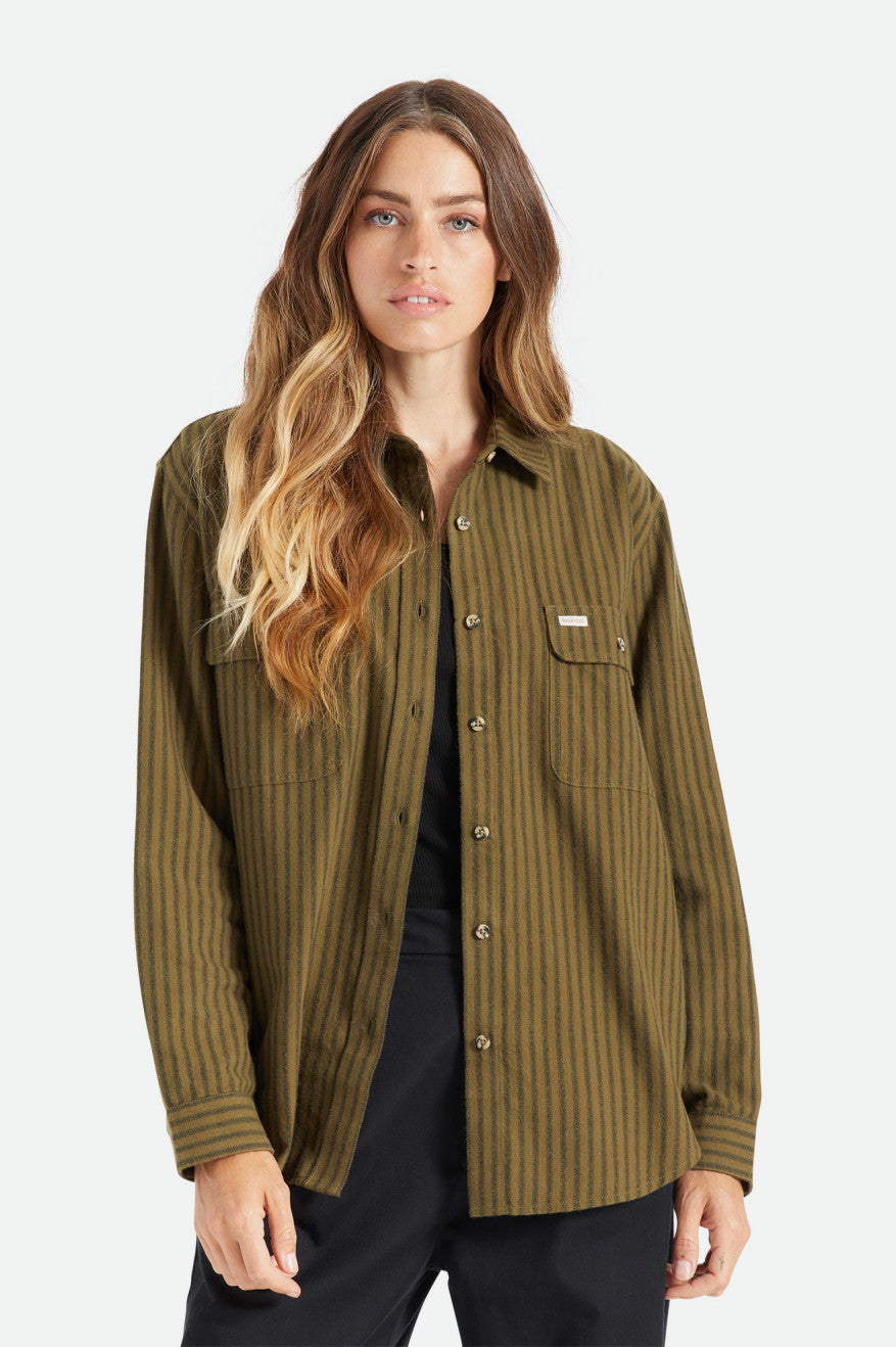 Tops Brixton Bowery Boyfriend L/S Feminino Verde Oliva | SQWUF-7023