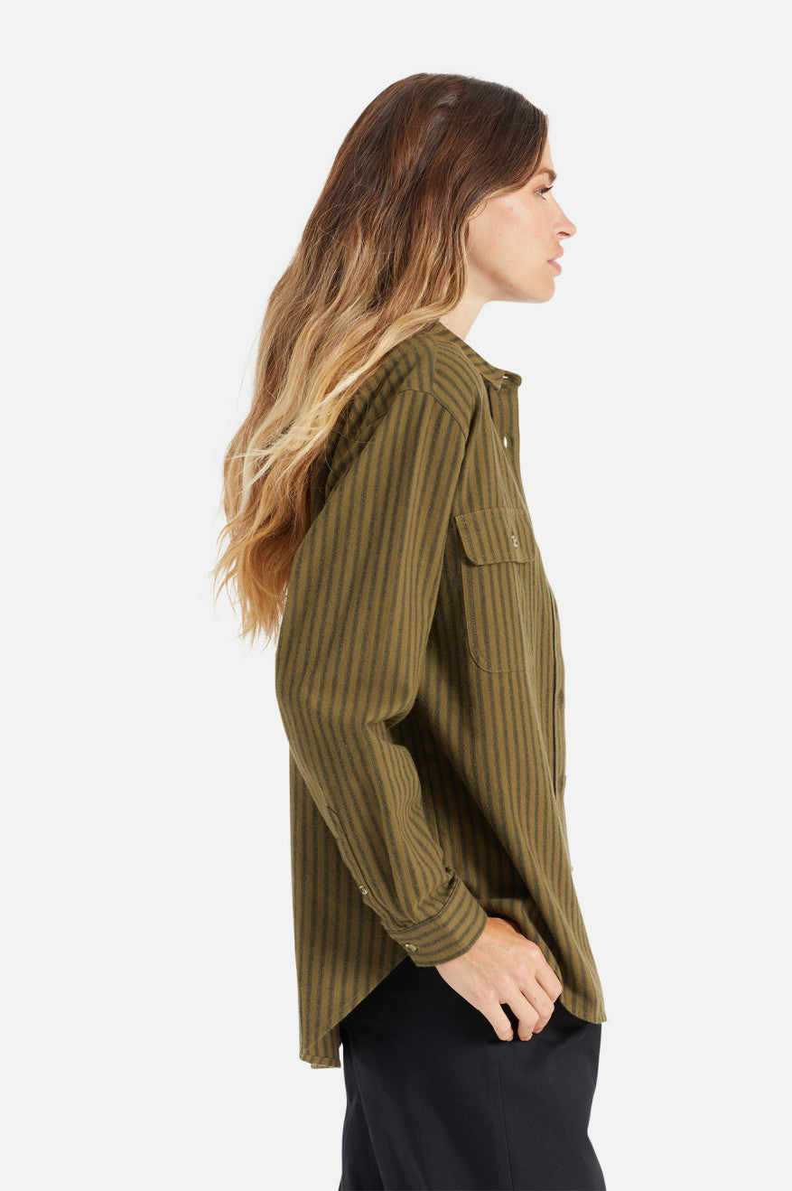 Tops Brixton Bowery Boyfriend L/S Feminino Verde Oliva | SQWUF-7023