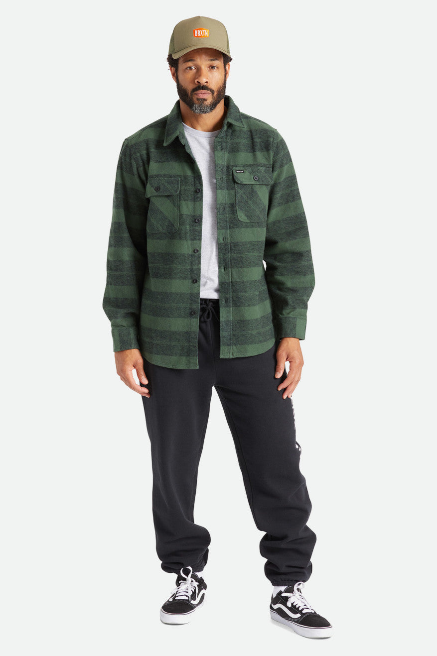 Tops De Flanela Brixton Bowery Heavy Weight L/S Masculino Verdes | NECXM-3569