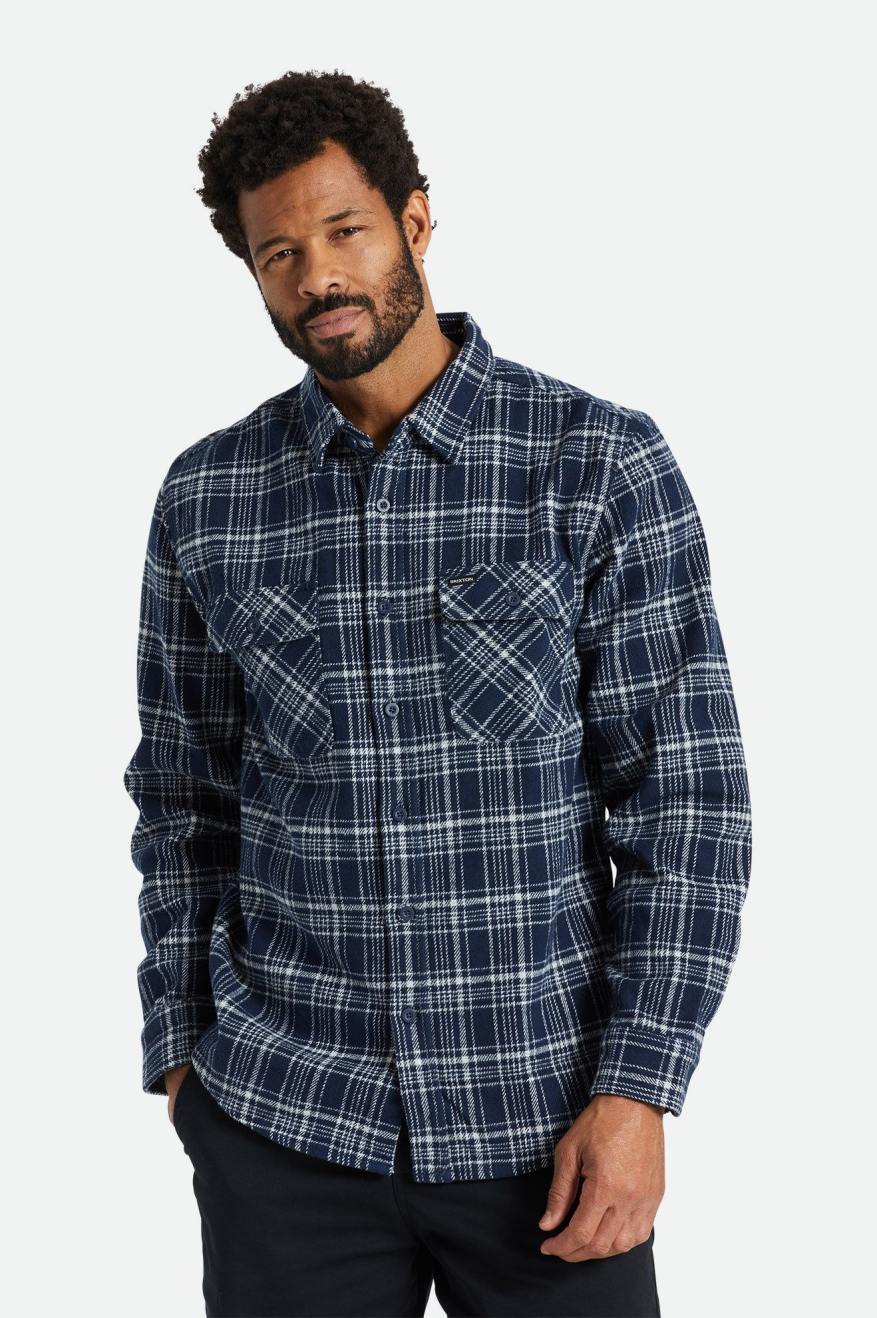 Tops De Flanela Brixton Bowery Heavy Weight L/S Masculino Azul Marinho Cinzentas | ULMQF-0945