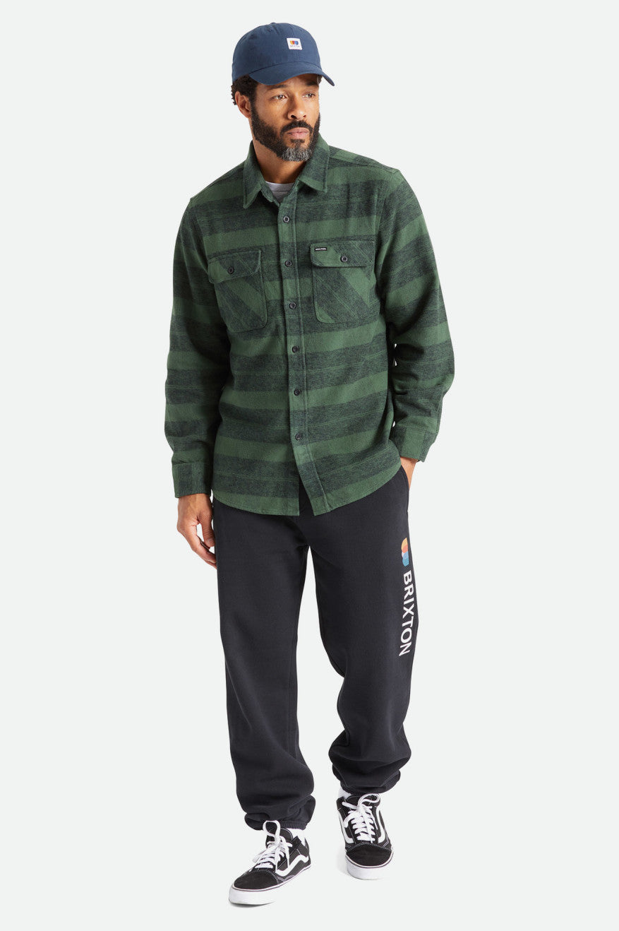 Tops Tecidos Brixton Bowery Heavy Weight L/S Masculino Verdes | RSWQB-7632