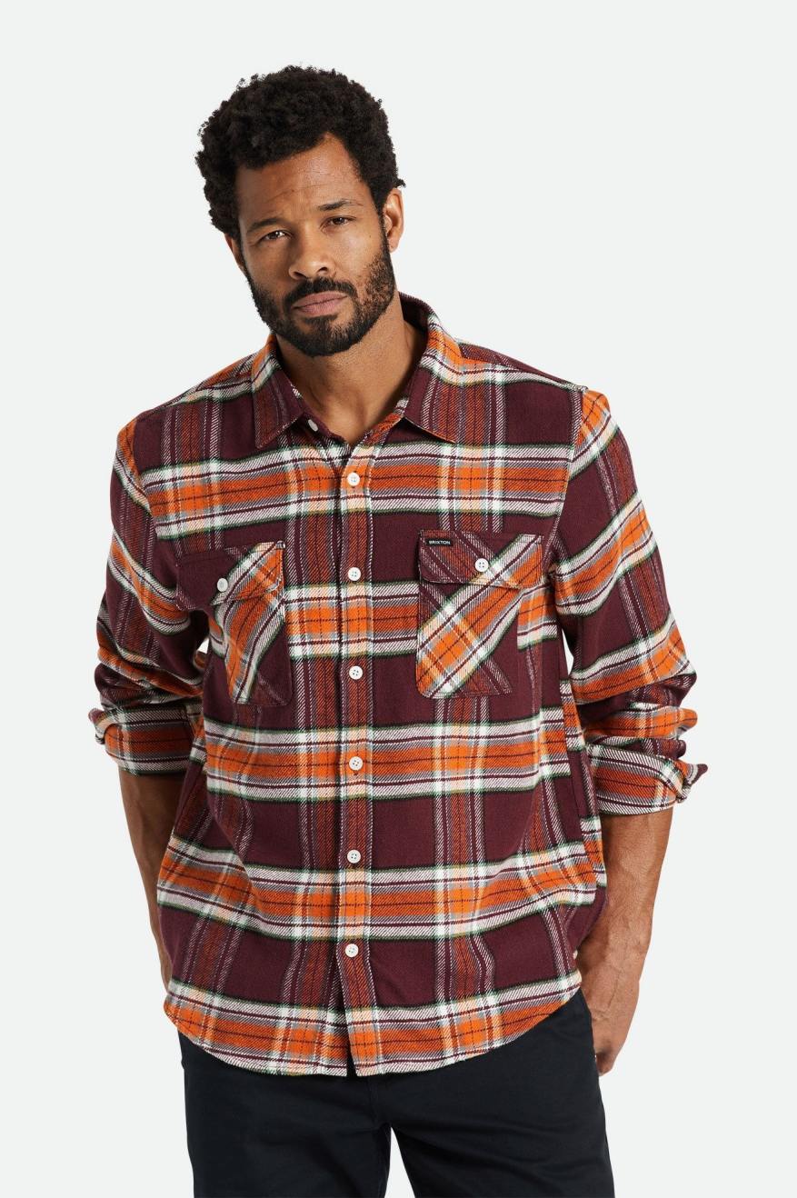 Tops Tecidos Brixton Bowery L/S Masculino Laranja | KXNFV-3608