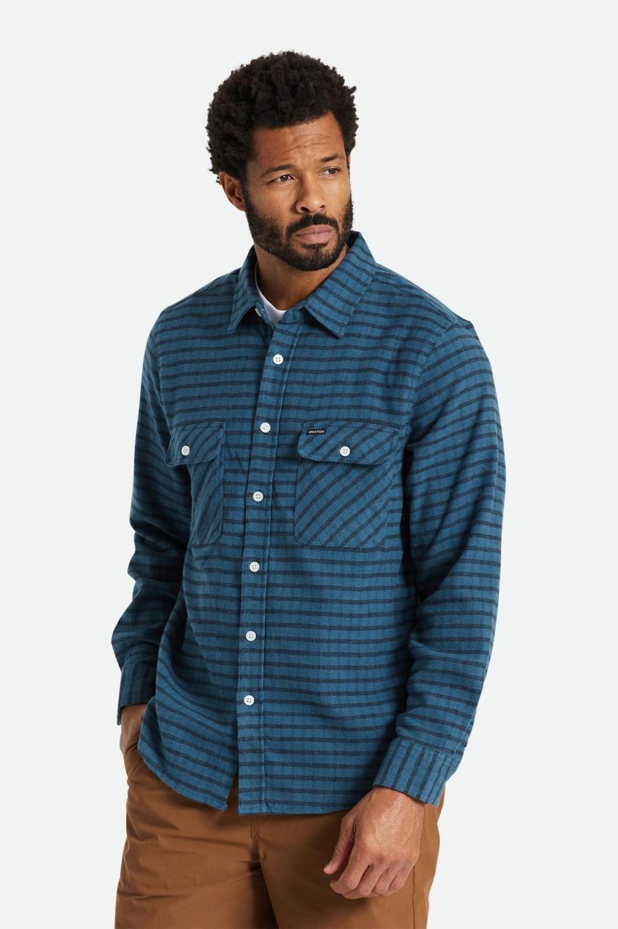 Tops Tecidos Brixton Bowery Stretch L/S Utility Masculino Turquesa Pretas | QWYUO-0736