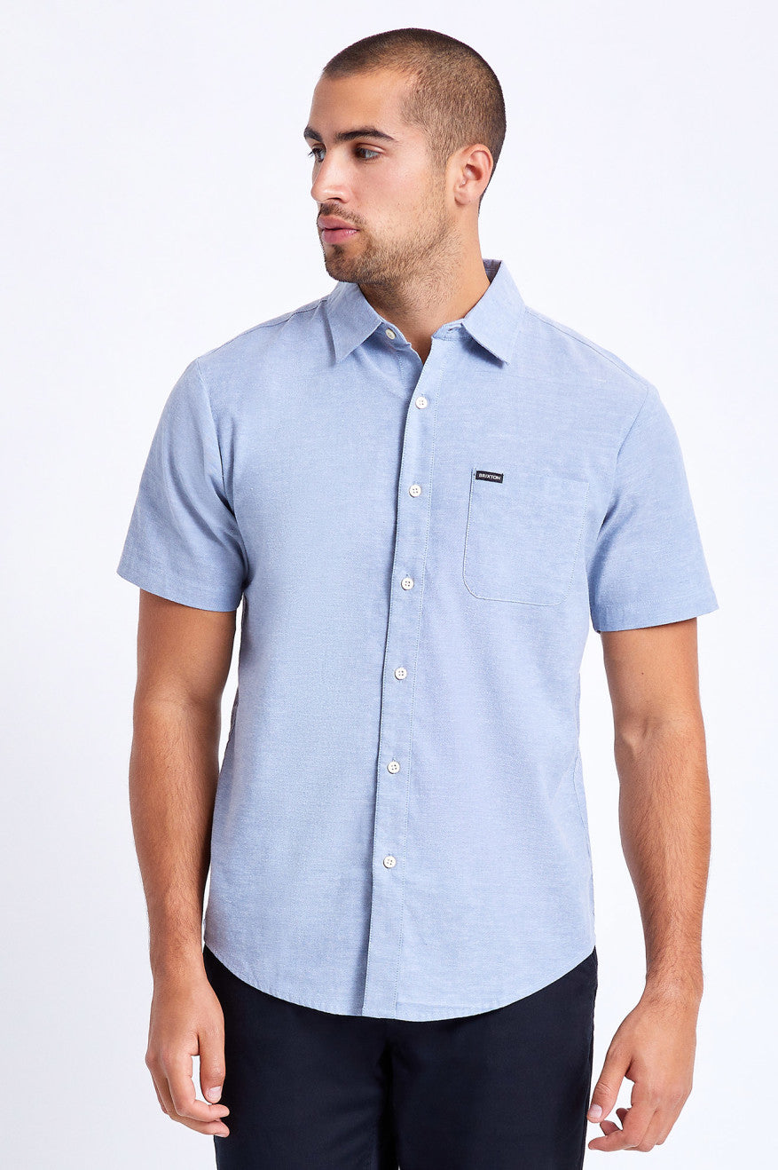 Tops Tecidos Brixton Charter Oxford S/S Masculino Luz Azuis | FYKIR-7958