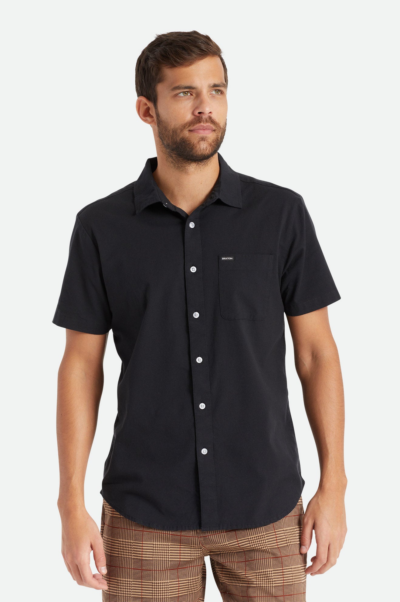 Tops Tecidos Brixton Charter Oxford S/S Masculino Pretas | YZLNA-3065